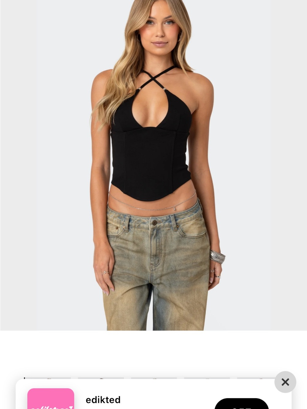 Edikted Black Crisscross Halter Keyhole Crop Top